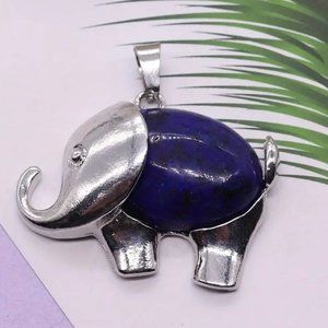 Lapis Lazuli Natural Stone Elephant Shaped Pendant Necklace Healing Gemstone